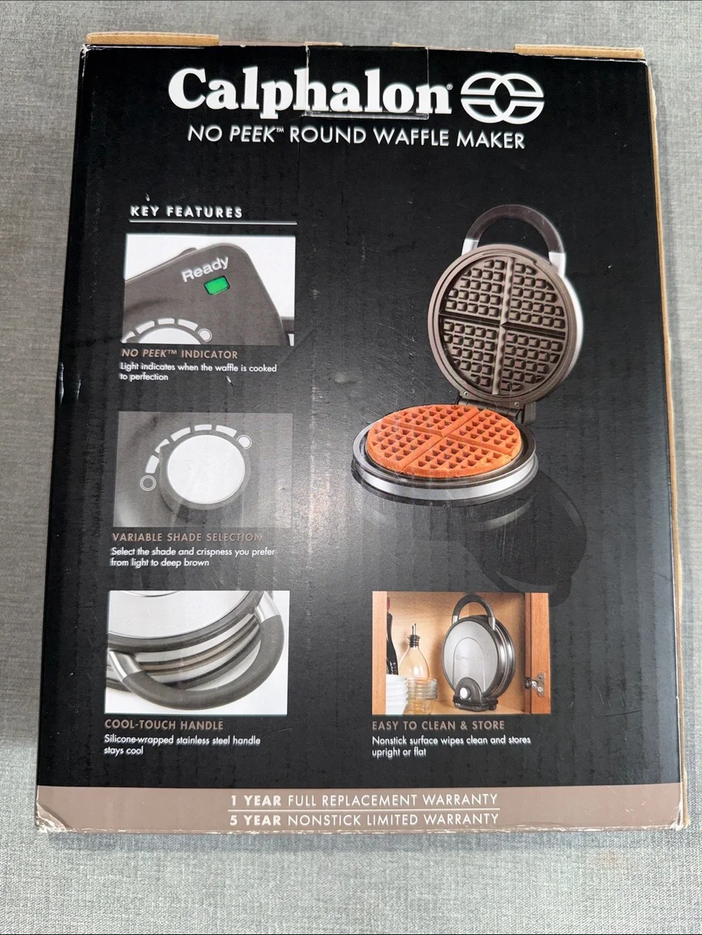Calphalon Silver and Black No Peek Round Waffle Maker